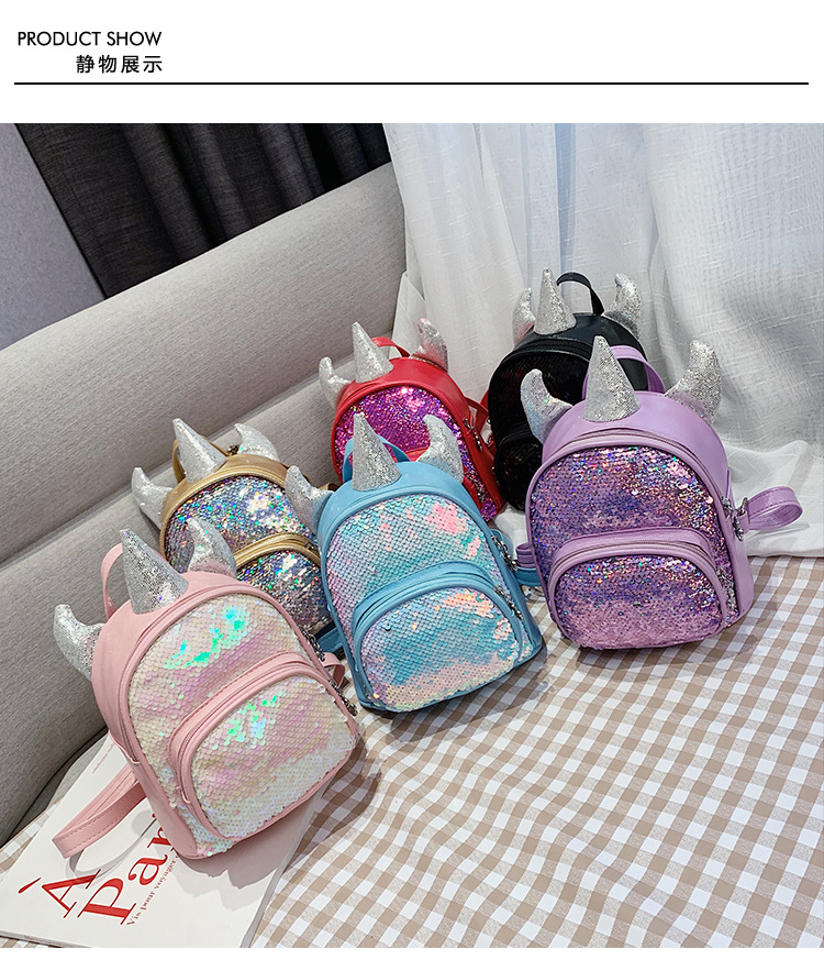 2021 New Kindergarten Children's Bag Unicorn Pu Sequins Crossbody Sling/Backpack Children Cartoon Bag Wholesale
