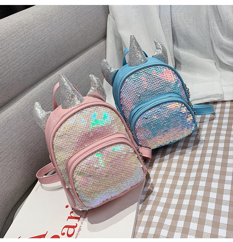 2021 New Kindergarten Children's Bag Unicorn Pu Sequins Crossbody Sling/Backpack Children Cartoon Bag Wholesale