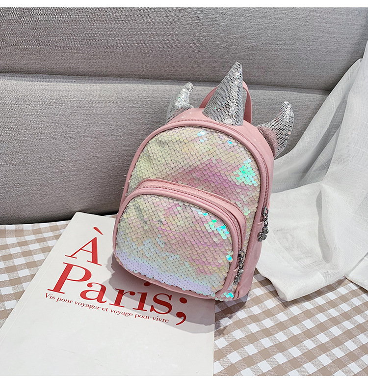2021 New Kindergarten Children's Bag Unicorn Pu Sequins Crossbody Sling/Backpack Children Cartoon Bag Wholesale
