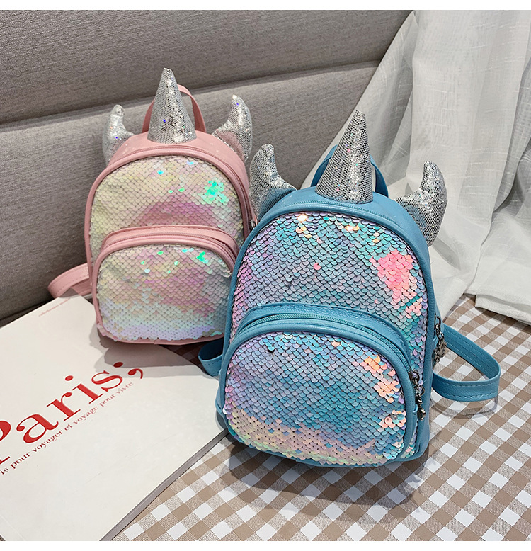 2021 New Kindergarten Children's Bag Unicorn Pu Sequins Crossbody Sling/Backpack Children Cartoon Bag Wholesale