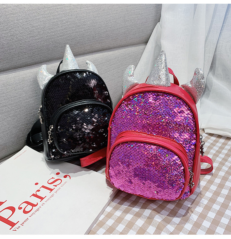 2021 New Kindergarten Children's Bag Unicorn Pu Sequins Crossbody Sling/Backpack Children Cartoon Bag Wholesale