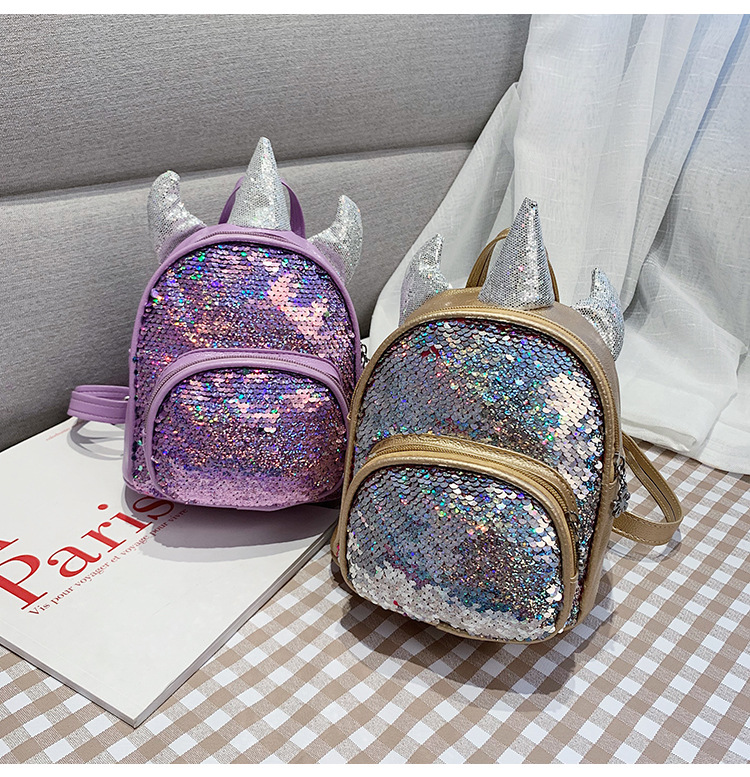 2021 New Kindergarten Children's Bag Unicorn Pu Sequins Crossbody Sling/Backpack Children Cartoon Bag Wholesale