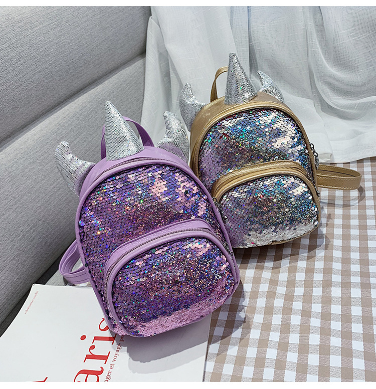 2021 New Kindergarten Children's Bag Unicorn Pu Sequins Crossbody Sling/Backpack Children Cartoon Bag Wholesale