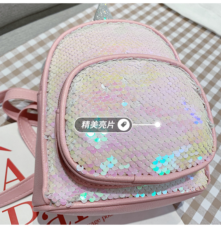 2021 New Kindergarten Children's Bag Unicorn Pu Sequins Crossbody Sling/Backpack Children Cartoon Bag Wholesale