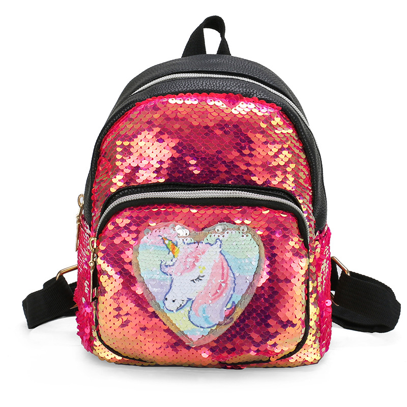 2021 New Kindergarten Pu Sequins Crossbody Sling/Backpack Three-Purpose Children Cartoon Bag Factory Wholesale