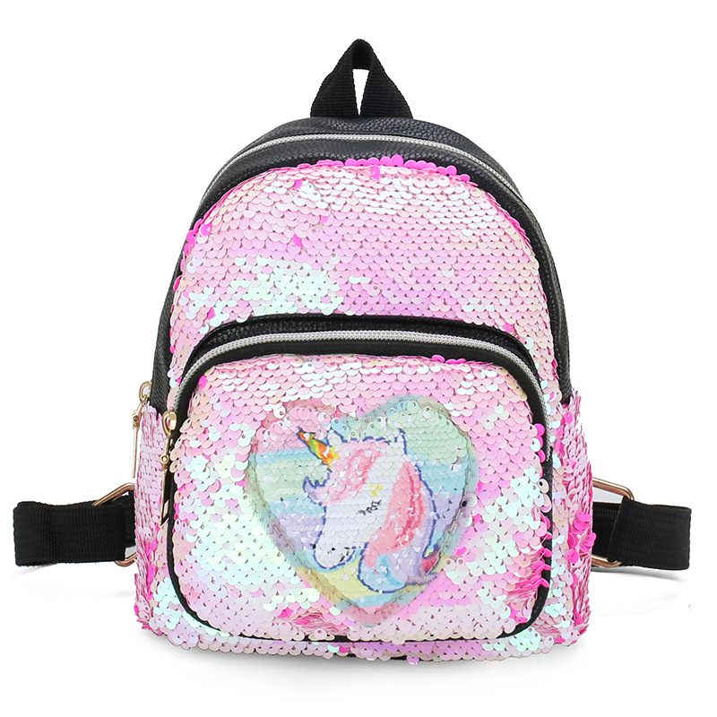 2021 New Kindergarten Pu Sequins Crossbody Sling/Backpack Three-Purpose Children Cartoon Bag Factory Wholesale