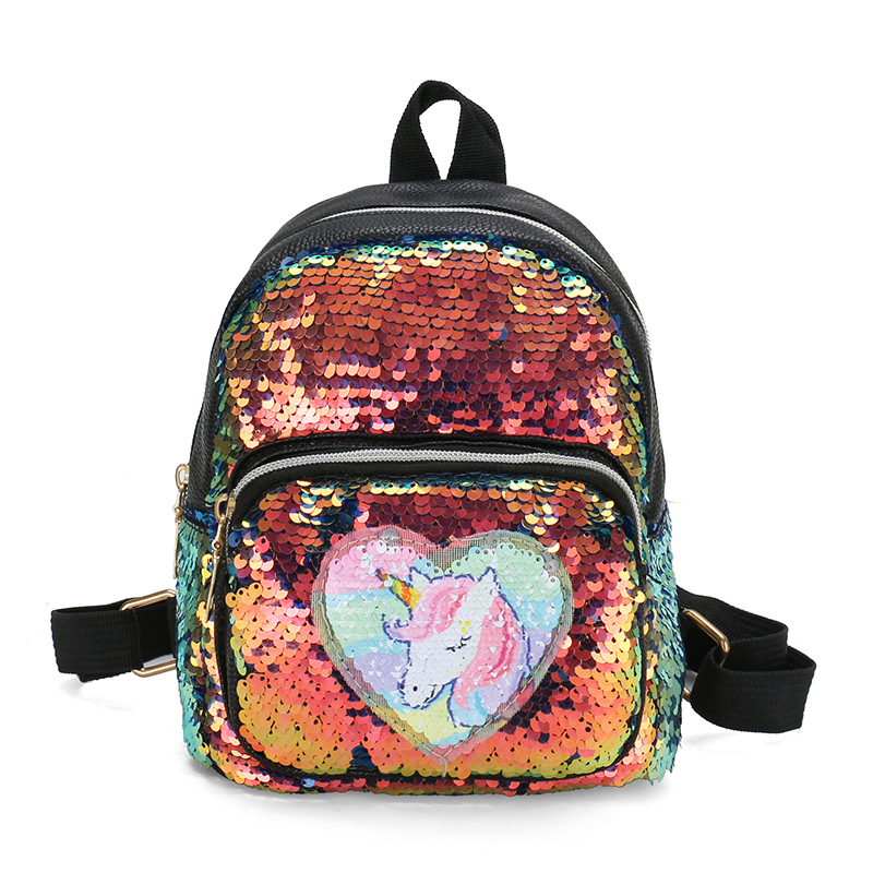 2021 New Kindergarten Pu Sequins Crossbody Sling/Backpack Three-Purpose Children Cartoon Bag Factory Wholesale