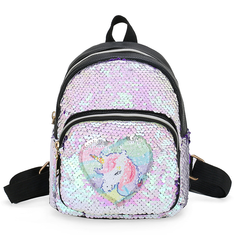 2021 New Kindergarten Pu Sequins Crossbody Sling/Backpack Three-Purpose Children Cartoon Bag Factory Wholesale