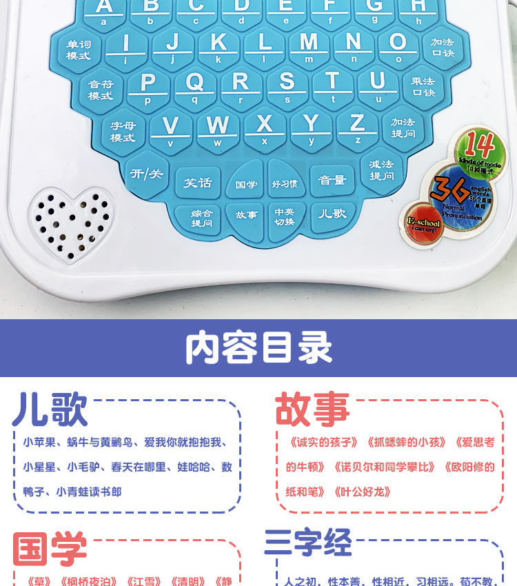 Children's Early Education Computer Toy Simulation Notebook 0-3 Years Old Baby Audio Chinese and English Point Reading Story Machine Tablet