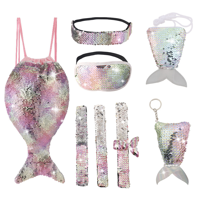 Amazon New Mermaid Wallet Combination Set Tablet Bag Schoolbag Drawstring Bag Sequin Bag Factory Wholesale