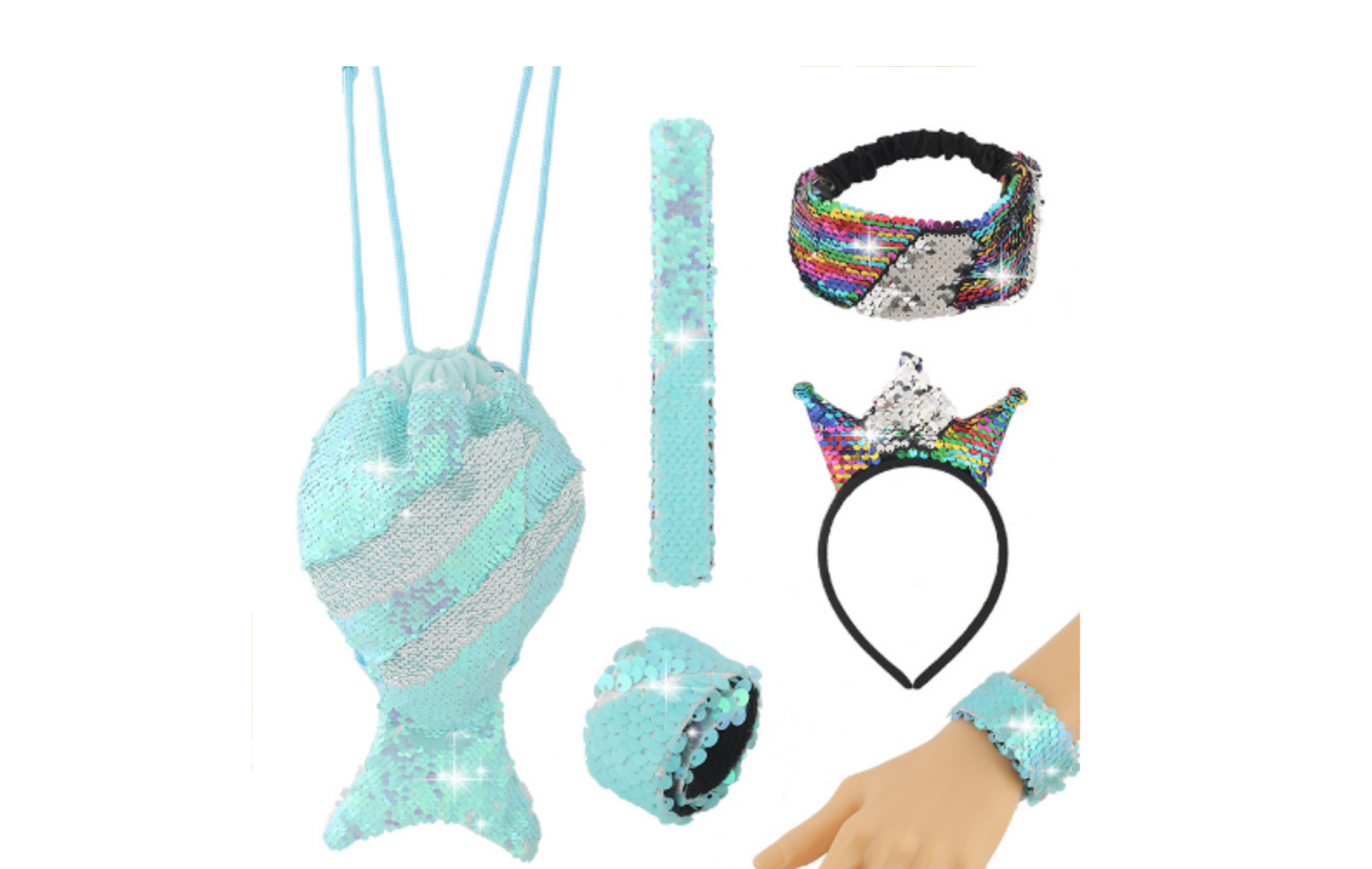 Amazon New Mermaid Wallet Combination Set Tablet Bag Schoolbag Drawstring Bag Sequin Bag Factory Wholesale