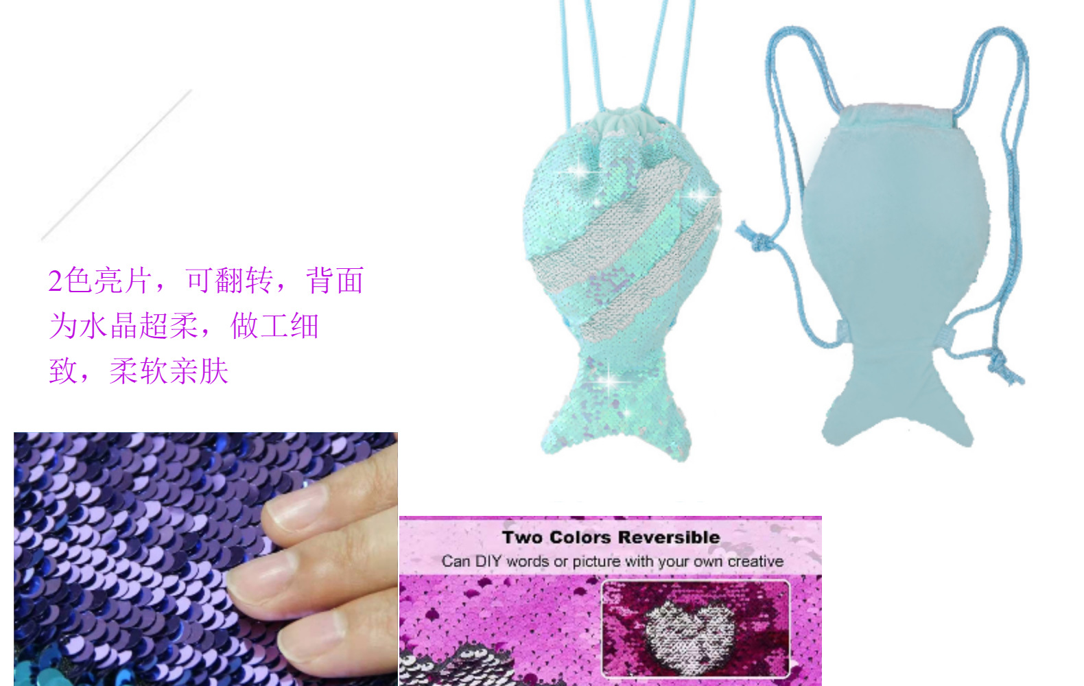 Amazon New Mermaid Wallet Combination Set Tablet Bag Schoolbag Drawstring Bag Sequin Bag Factory Wholesale