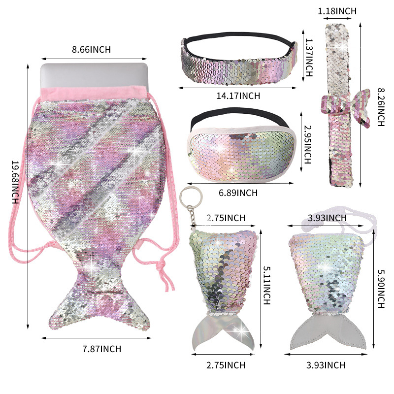 Amazon New Mermaid Wallet Combination Set Tablet Bag Schoolbag Drawstring Bag Sequin Bag Factory Wholesale