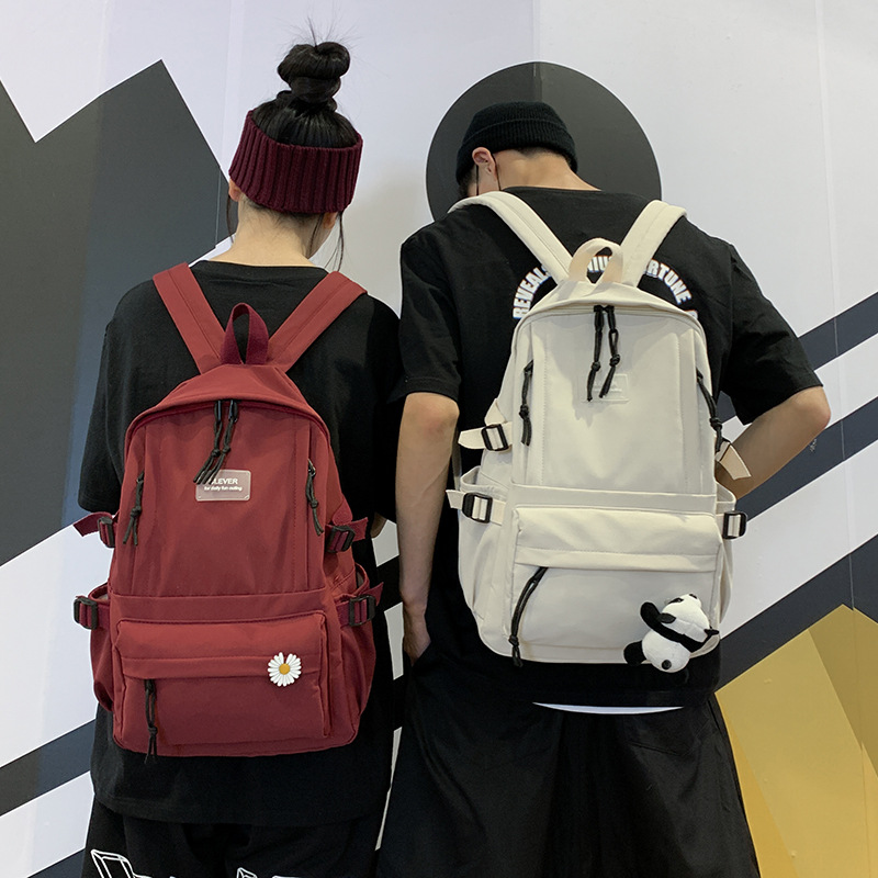 Vintage Canvas Backpack Student Schoolbag Large Capacity Solid Color Multi-Pocket Backpack Vintage Style Korean Hipster Women Bag