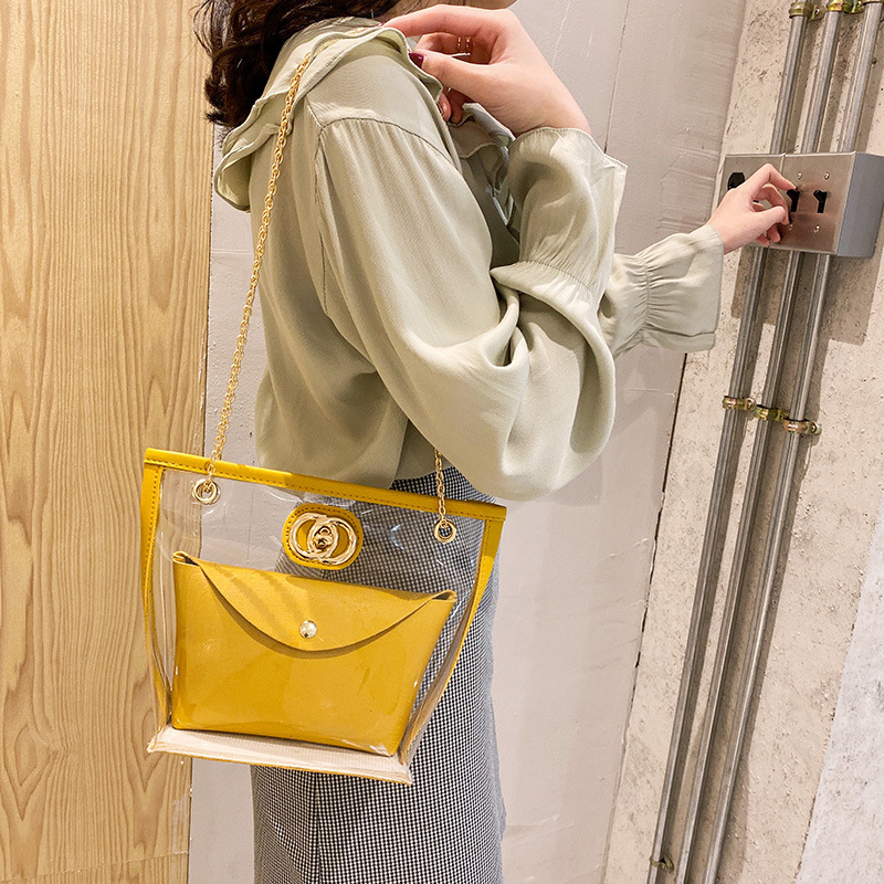 Partysu Women Bag 2021 New Combination Bags Transparent Bag Shoulder Crossbody Handbag Chain Lock Button Pouch