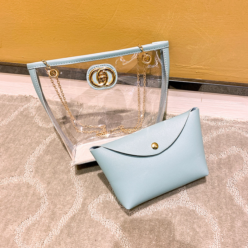 Partysu Women Bag 2021 New Combination Bags Transparent Bag Shoulder Crossbody Handbag Chain Lock Button Pouch