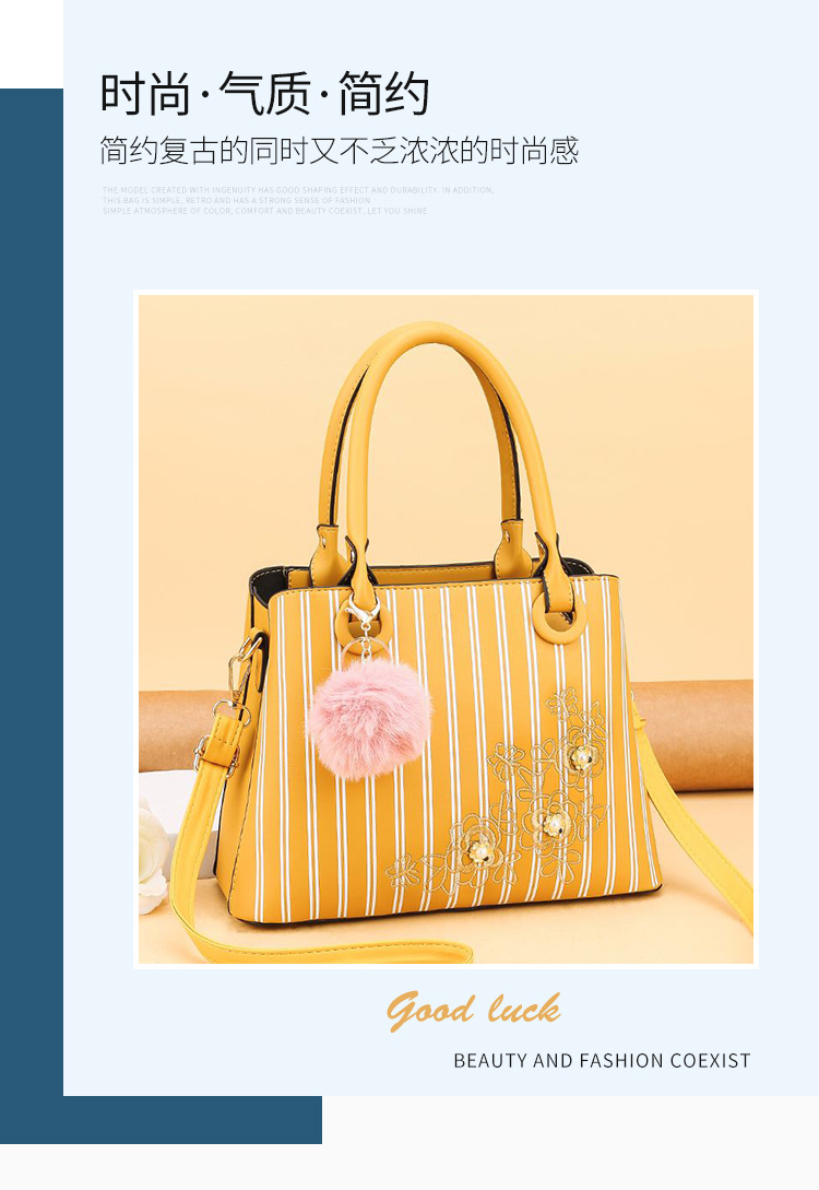 Spot Striped Handbag Large Capacity Women's Crossbody Shoulder Bag Simple and Fashion Women Bag Factory Direct Supply
