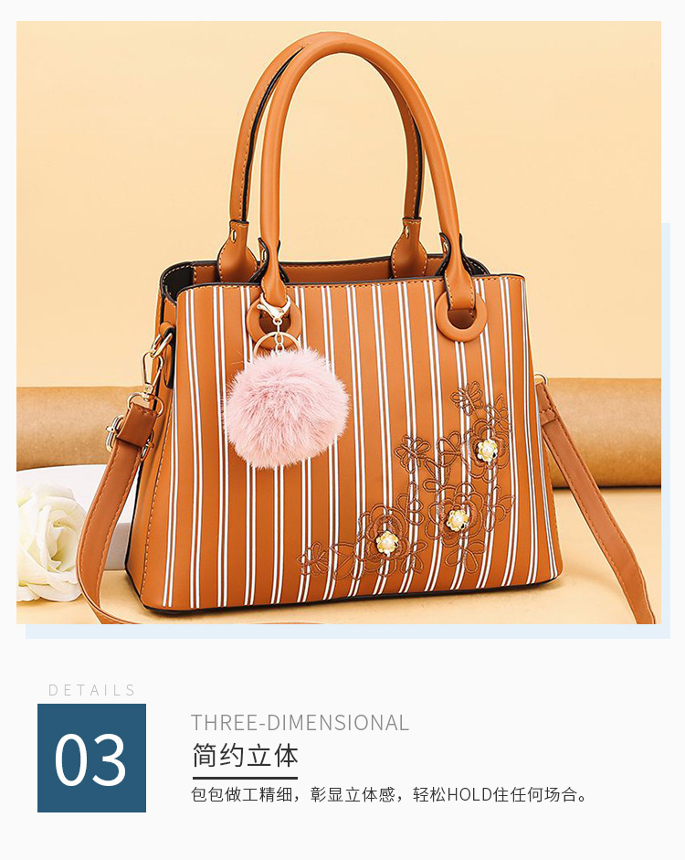 Spot Striped Handbag Large Capacity Women's Crossbody Shoulder Bag Simple and Fashion Women Bag Factory Direct Supply