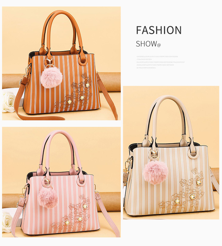 Spot Striped Handbag Large Capacity Women's Crossbody Shoulder Bag Simple and Fashion Women Bag Factory Direct Supply