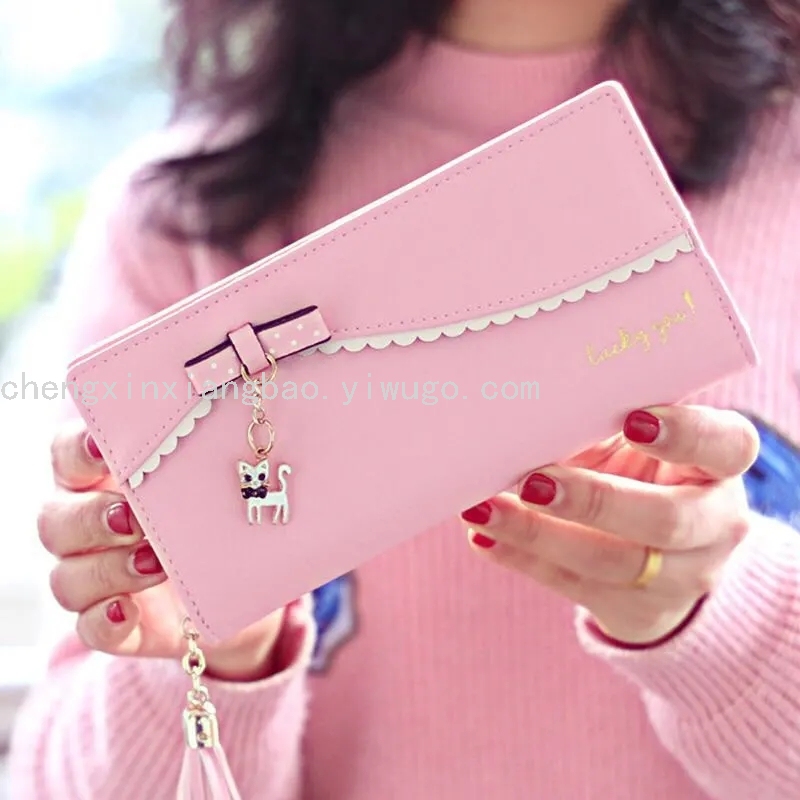 Single Pull Women&#039;s Card Holder Fashion Women Bag Wallet Women&#039;s Long Zipper Coin Purse Clutch Cute Kitten Card Holder