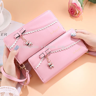 Single Pull Women&#039;s Card Holder Fashion Women Bag Wallet Women&#039;s Long Zipper Coin Purse Clutch Cute Kitten Card Holder