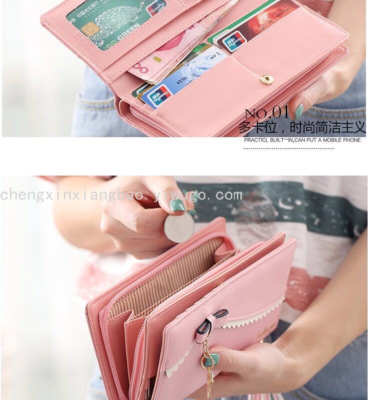 Single Pull Women's Card Holder Fashion Women Bag Wallet Women's Long Zipper Coin Purse Clutch Cute Kitten Card Holder