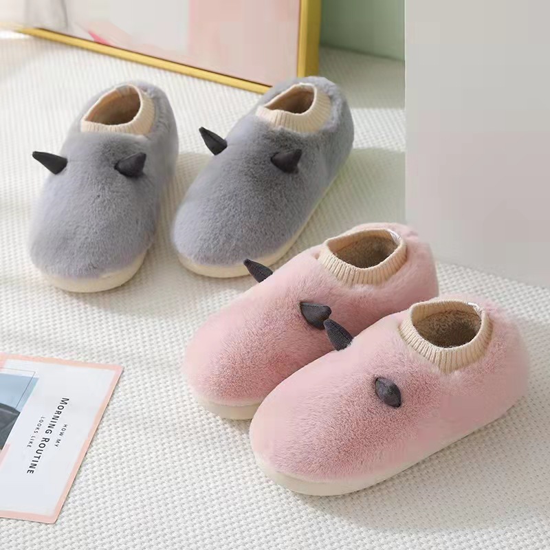 Cute Couple Cotton Slippers Winter Women Bag Heel Plush Warm Slugged Bottom Household Men&#039;s Cotton-Padded Shoes Toe Cap