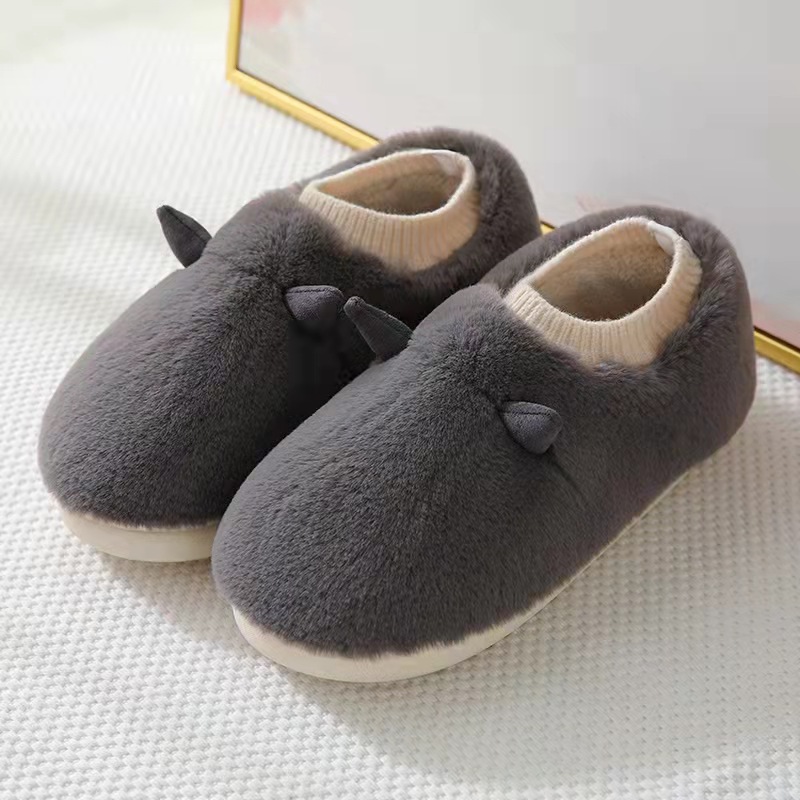 Cute Couple Cotton Slippers Winter Women Bag Heel Plush Warm Slugged Bottom Household Men&#039;s Cotton-Padded Shoes Toe Cap