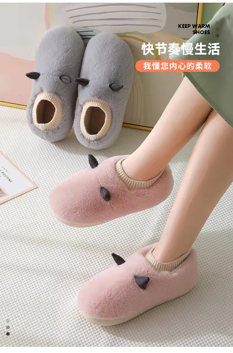 Cute Couple Cotton Slippers Winter Women Bag Heel Plush Warm Slugged Bottom Household Men's Cotton-Padded Shoes Toe Cap