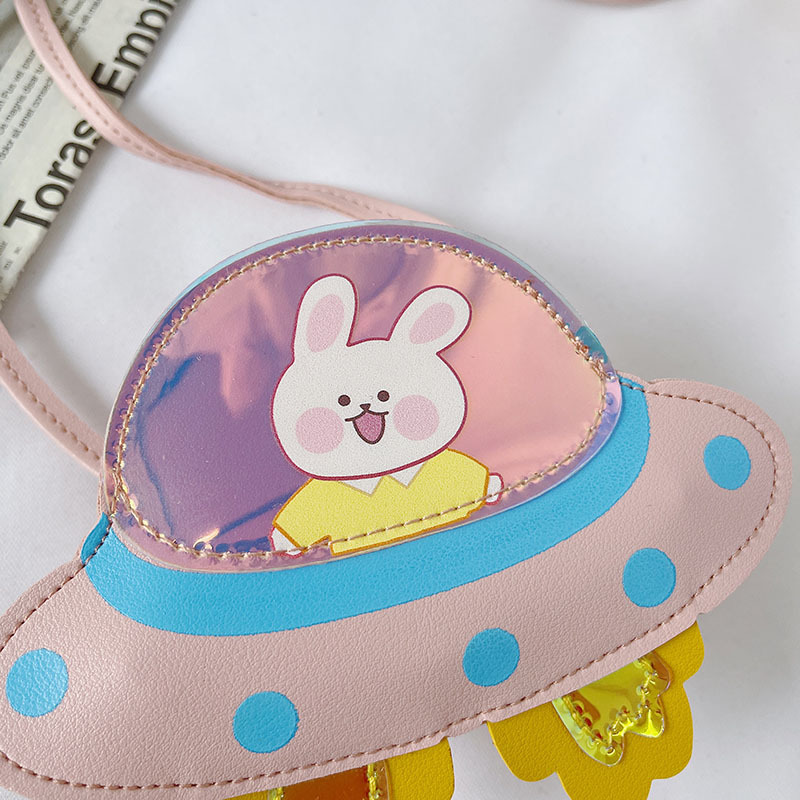 Korean Style 2021 Summer New Children&#039;s Bags Candy Color Pu Shoulder Crossbody Cartoon Small Spaceship Accessory Bag Coin Purse
