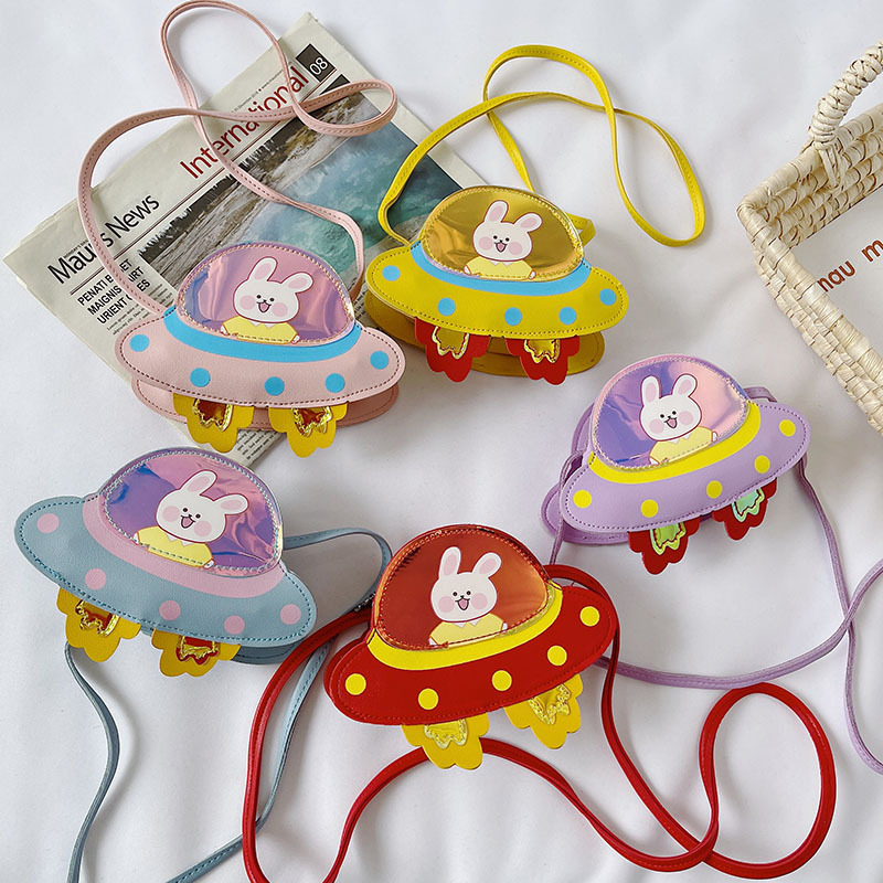Korean Style 2021 Summer New Children&#039;s Bags Candy Color Pu Shoulder Crossbody Cartoon Small Spaceship Accessory Bag Coin Purse