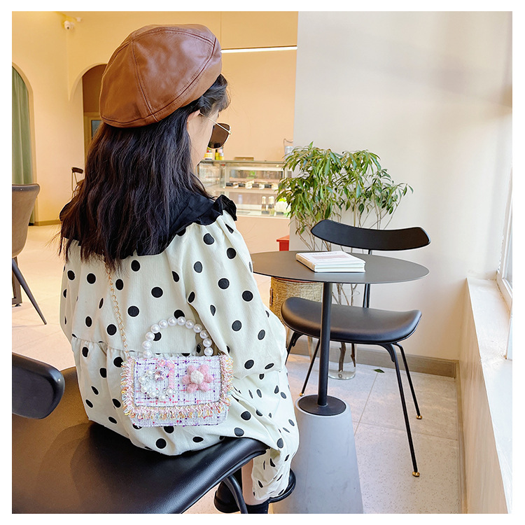New Princess Bag Cute Little Girl Pearl Hand Bag Cartoon Decorative Crossbody Bag Children Coin Purse Shoulder Bag
