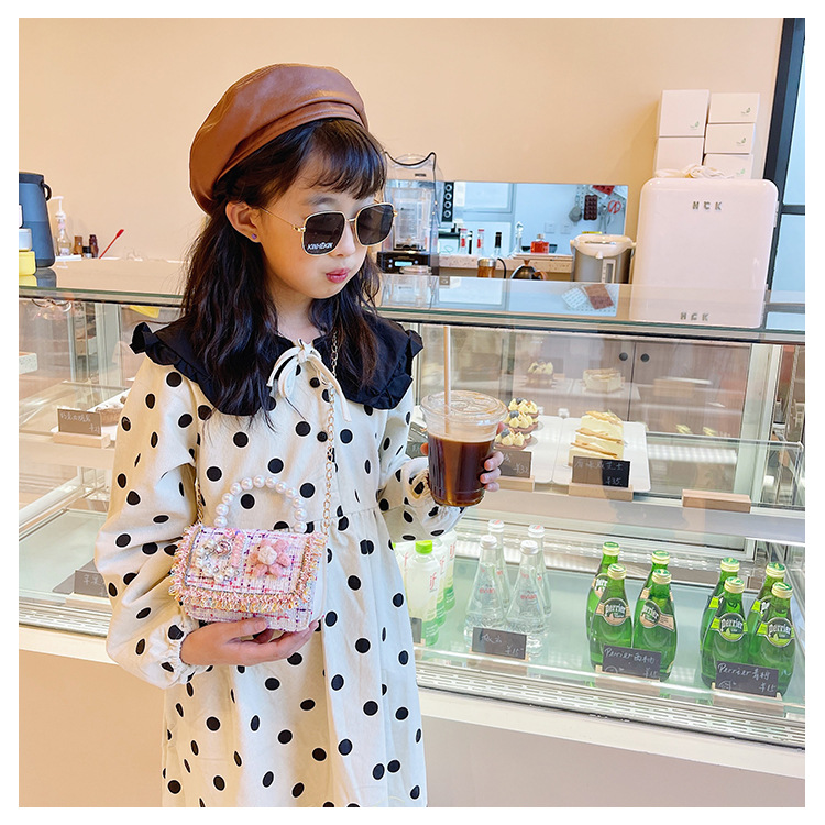 New Princess Bag Cute Little Girl Pearl Hand Bag Cartoon Decorative Crossbody Bag Children Coin Purse Shoulder Bag