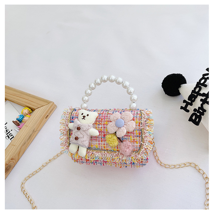 New Princess Bag Cute Little Girl Pearl Hand Bag Cartoon Decorative Crossbody Bag Children Coin Purse Shoulder Bag