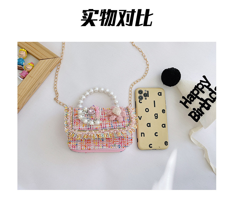 New Princess Bag Cute Little Girl Pearl Hand Bag Cartoon Decorative Crossbody Bag Children Coin Purse Shoulder Bag