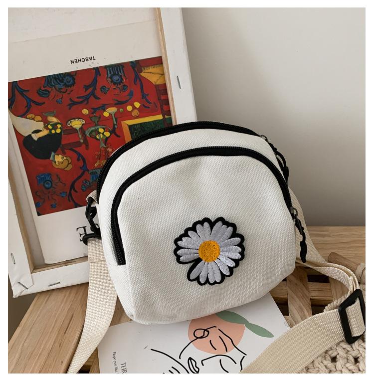Women&#039;s Summer New Canvas Mobile Phone Bag Korean Casual Little Daisy Shoulder Messenger Bag Coin Purse Crossbody Satchel