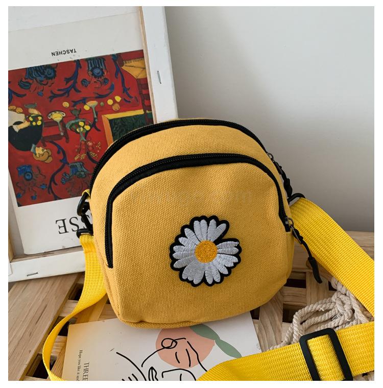 Women's Summer New Canvas Mobile Phone Bag Korean Casual Little Daisy Shoulder Messenger Bag Coin Purse Crossbody Satchel