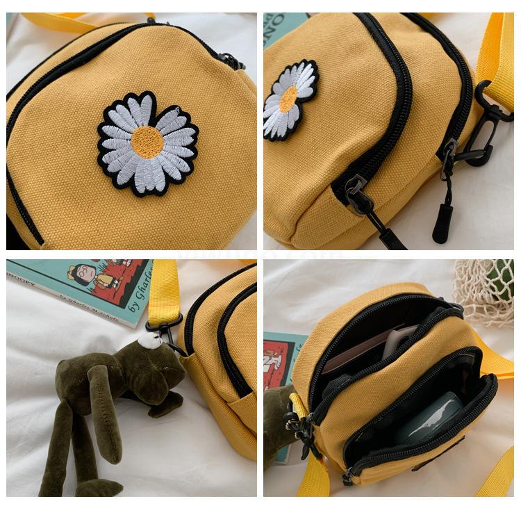 Women's Summer New Canvas Mobile Phone Bag Korean Casual Little Daisy Shoulder Messenger Bag Coin Purse Crossbody Satchel