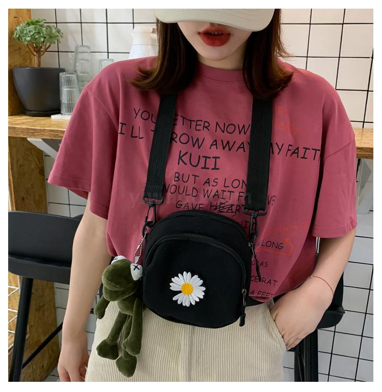 Women's Summer New Canvas Mobile Phone Bag Korean Casual Little Daisy Shoulder Messenger Bag Coin Purse Crossbody Satchel