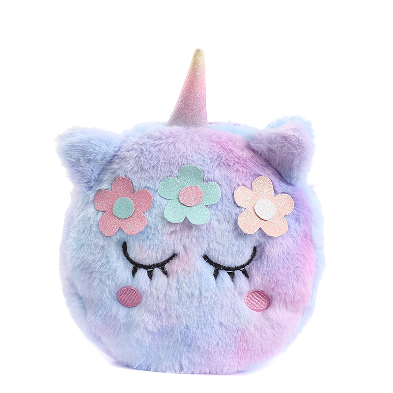 Winter New Cartoon Children's Colorful Plush Shoulder Bag Unicorn Coin Purse Kindergarten Cute Girl's Crossbody Bag