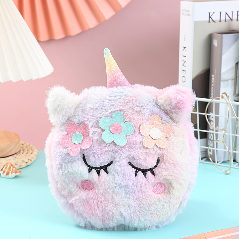 Winter New Cartoon Children's Colorful Plush Shoulder Bag Unicorn Coin Purse Kindergarten Cute Girl's Crossbody Bag