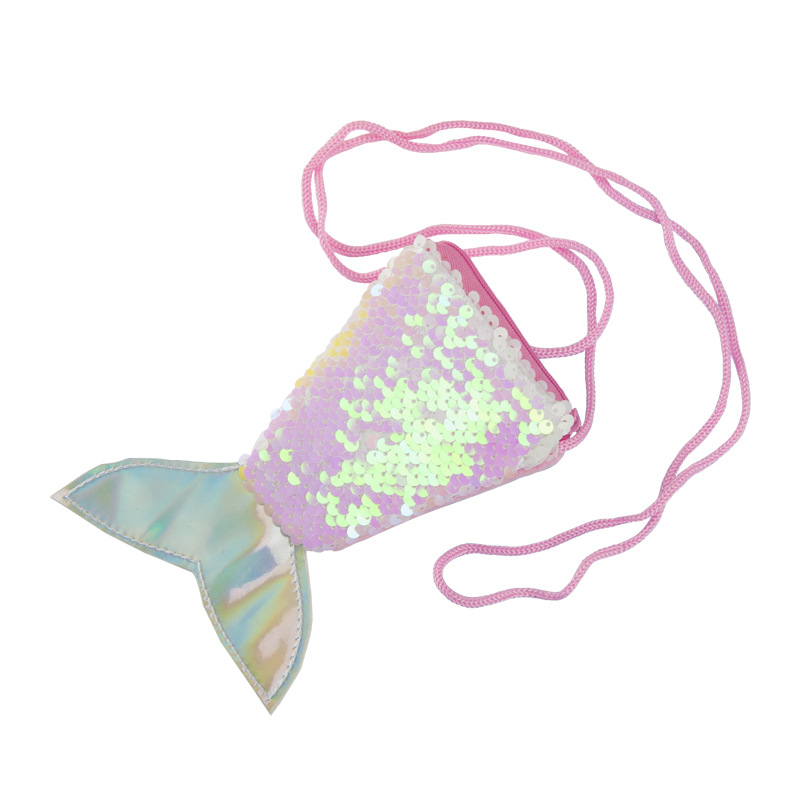 CrossBorder Hot Mermaid Tail Sequined Lanyard Coin Purse Children&#039;s CrossBody Long Rope Coin Bag Small Wallet Whole