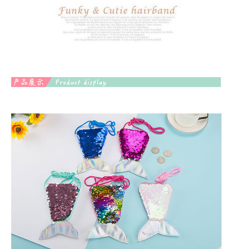 CrossBorder Hot Mermaid Tail Sequined Lanyard Coin Purse Children's CrossBody Long Rope Coin Bag Small Wallet Whole