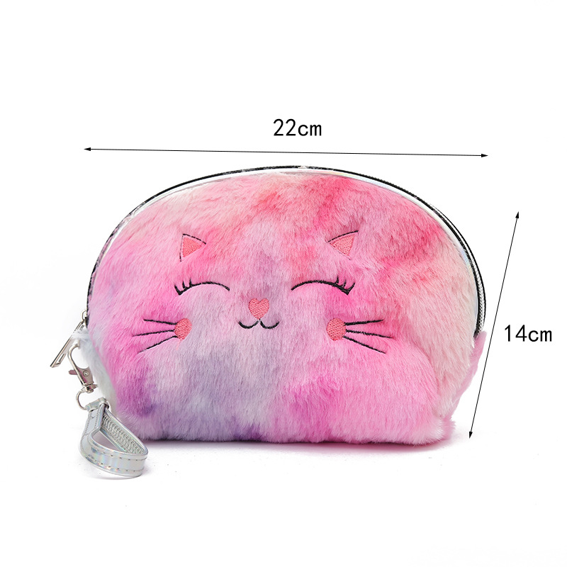 New Colorful Plush Shell Bag Girl Cartoon Cat Cosmetic Bag Coin Purse Storage Bag