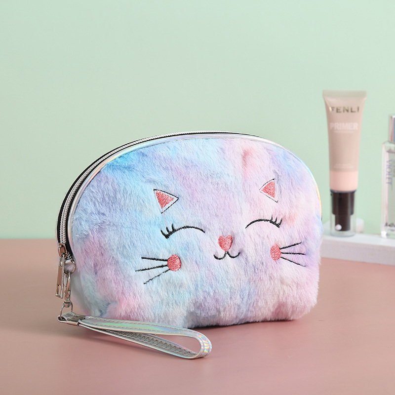 New Colorful Plush Shell Bag Girl Cartoon Cat Cosmetic Bag Coin Purse Storage Bag