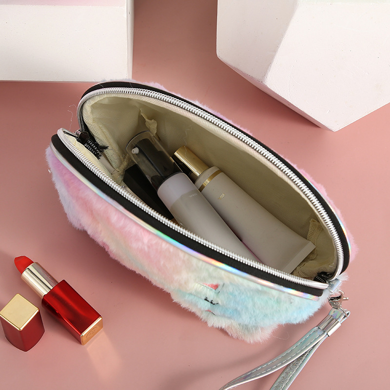New Colorful Plush Shell Bag Girl Cartoon Cat Cosmetic Bag Coin Purse Storage Bag