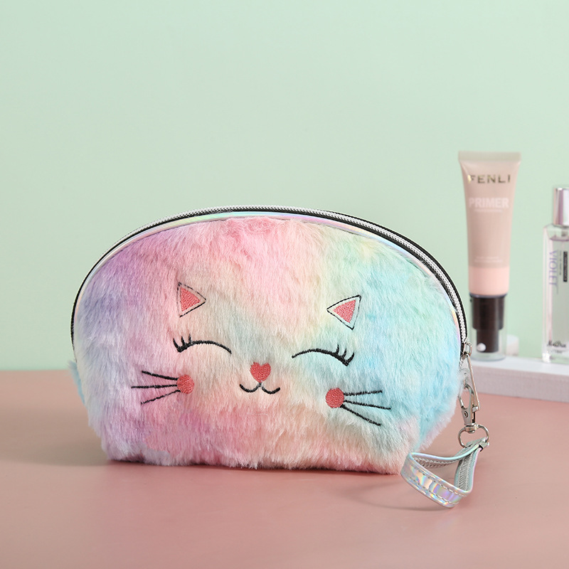 New Colorful Plush Shell Bag Girl Cartoon Cat Cosmetic Bag Coin Purse Storage Bag