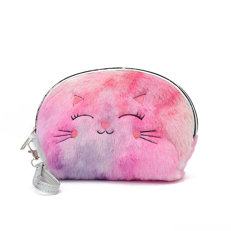 New Colorful Plush Shell Bag Girl Cartoon Cat Cosmetic Bag Coin Purse Storage Bag