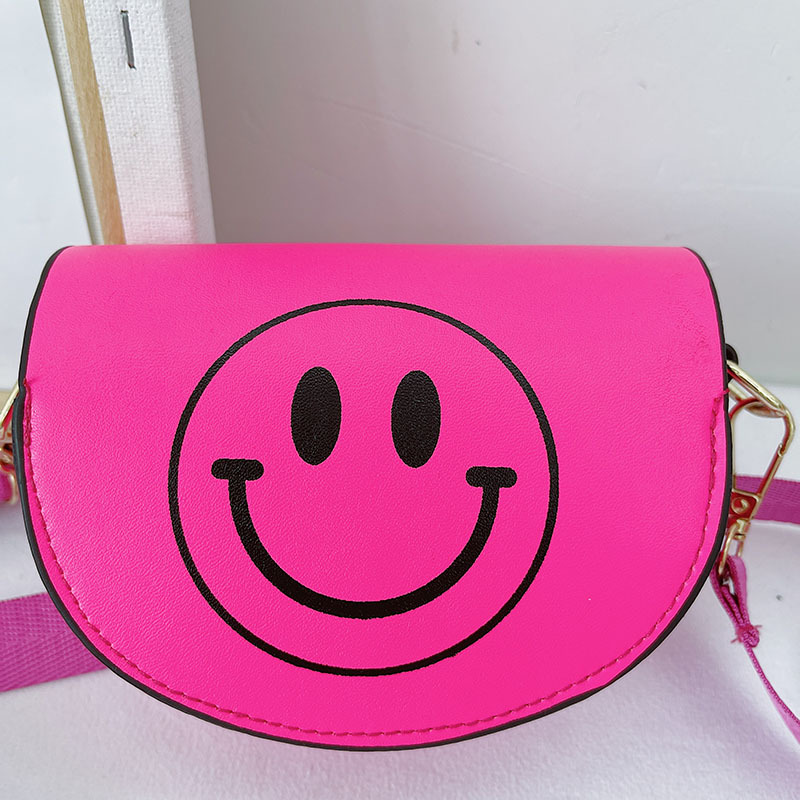 Customized 2021 Summer New Children&#039;s Bags Candy Color Pu Shoulder Girls&#039; Coin Purse Cute Smiley Face Crossbody Coin Purse