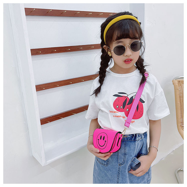 Customized 2021 Summer New Children's Bags Candy Color Pu Shoulder Girls' Coin Purse Cute Smiley Face Crossbody Coin Purse